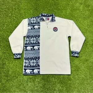 Vintage Tommy Hilfiger Fleece 1/4 Zip Sweater Pullover Size XL White Blue